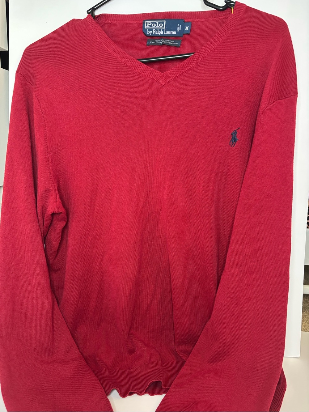 Vintage Polo Ralph Lauren V-Neck Sweater in Red with Navy Pony